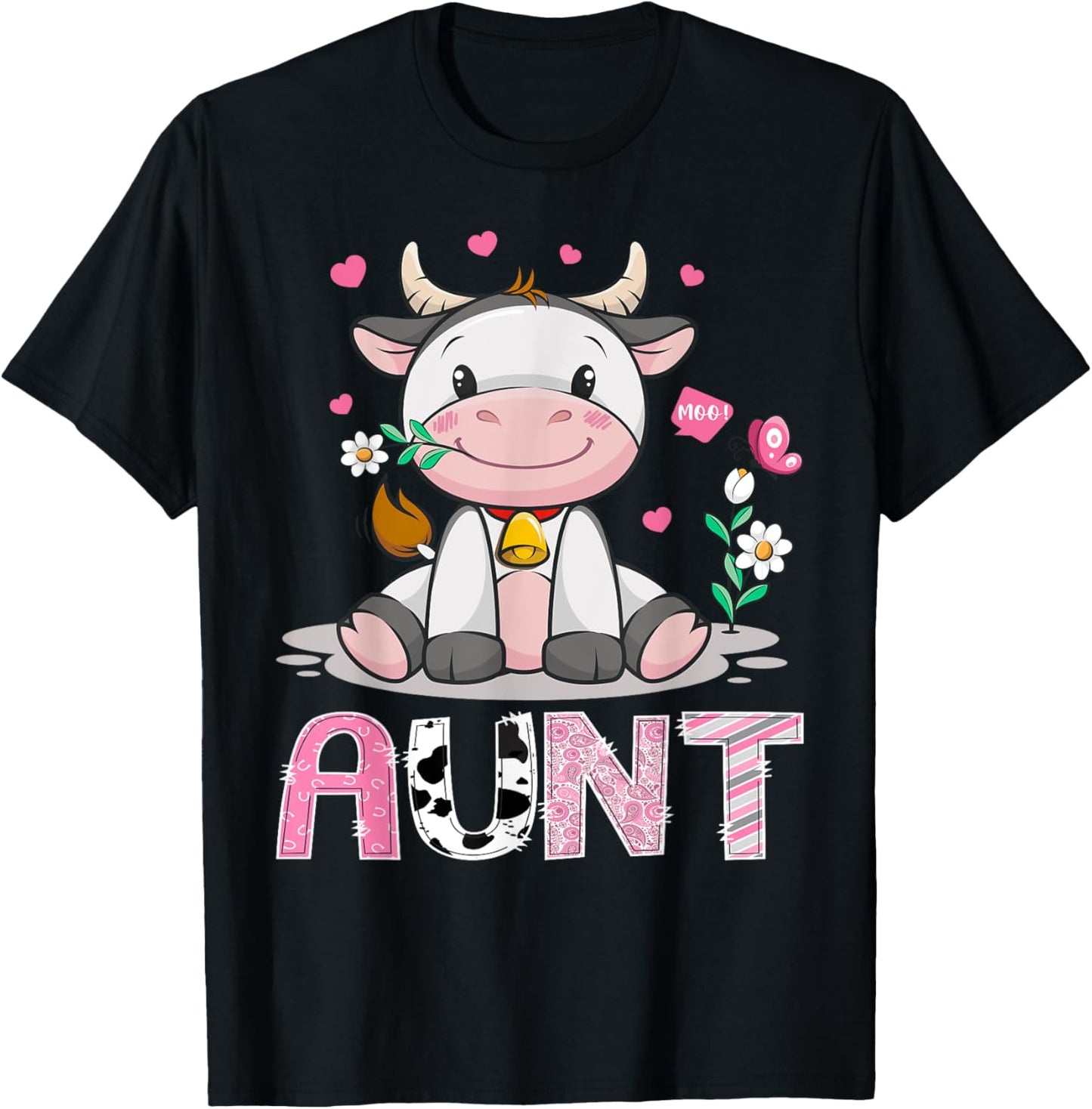 Aunt Cute Cow Moo Farmer Birthday Family Matching T-Shirt - T-Shirt | Black