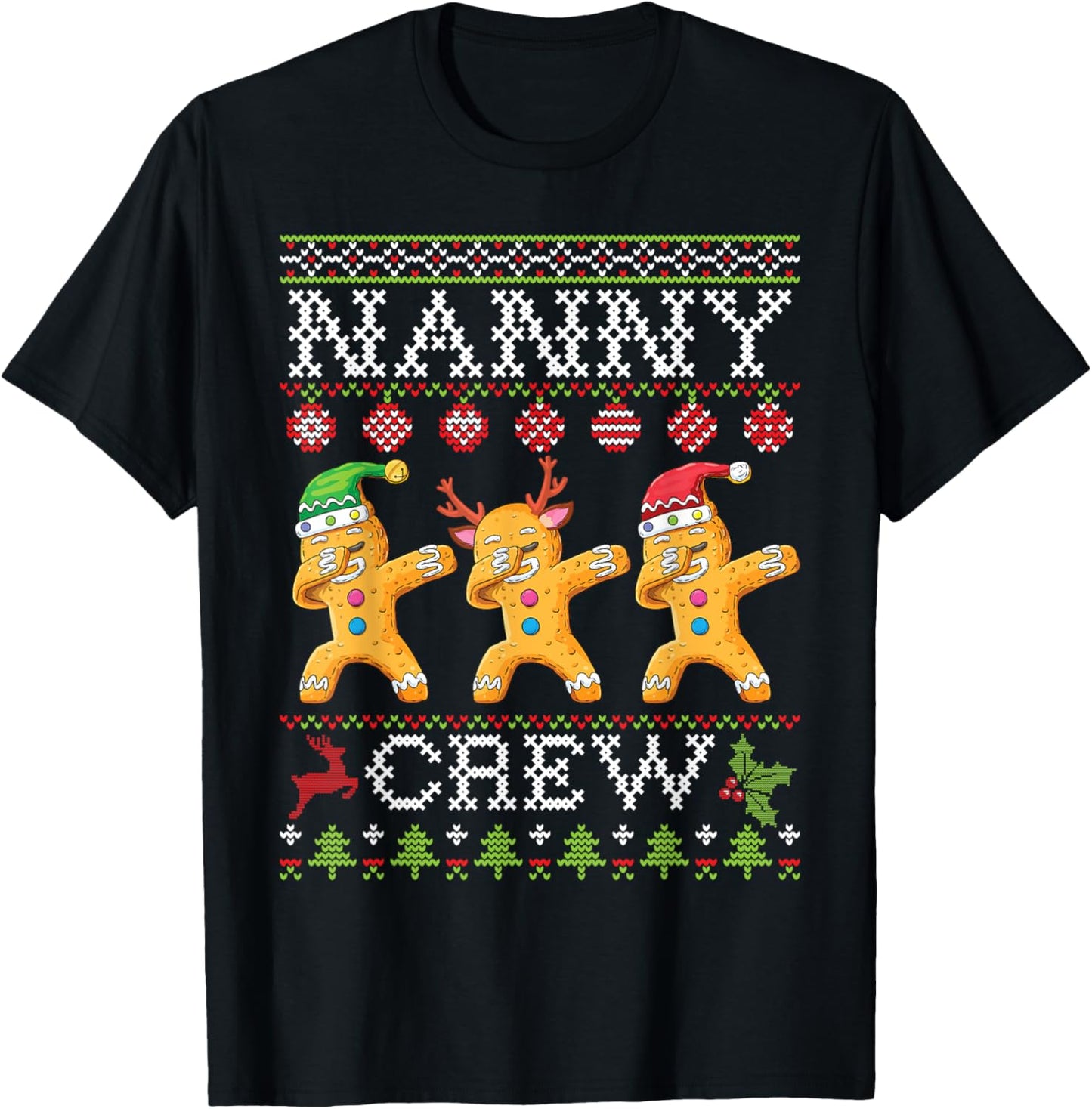 Gingerbreads Dabbing Together Nanny Crew Christmas Family T-Shirt - T-Shirt | Black
