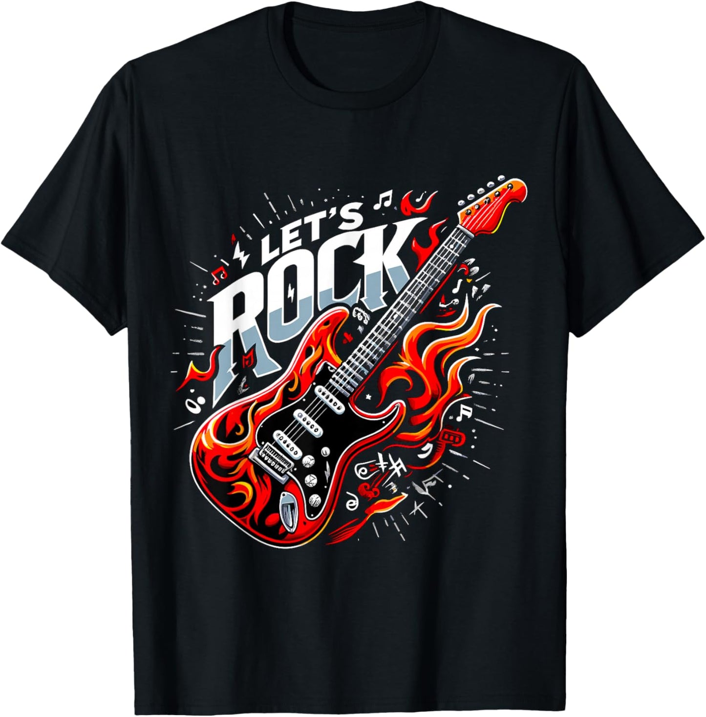 Electric Guitar Let's Rock and Roll Guitarist Band T-Shirt - T-Shirt | Black