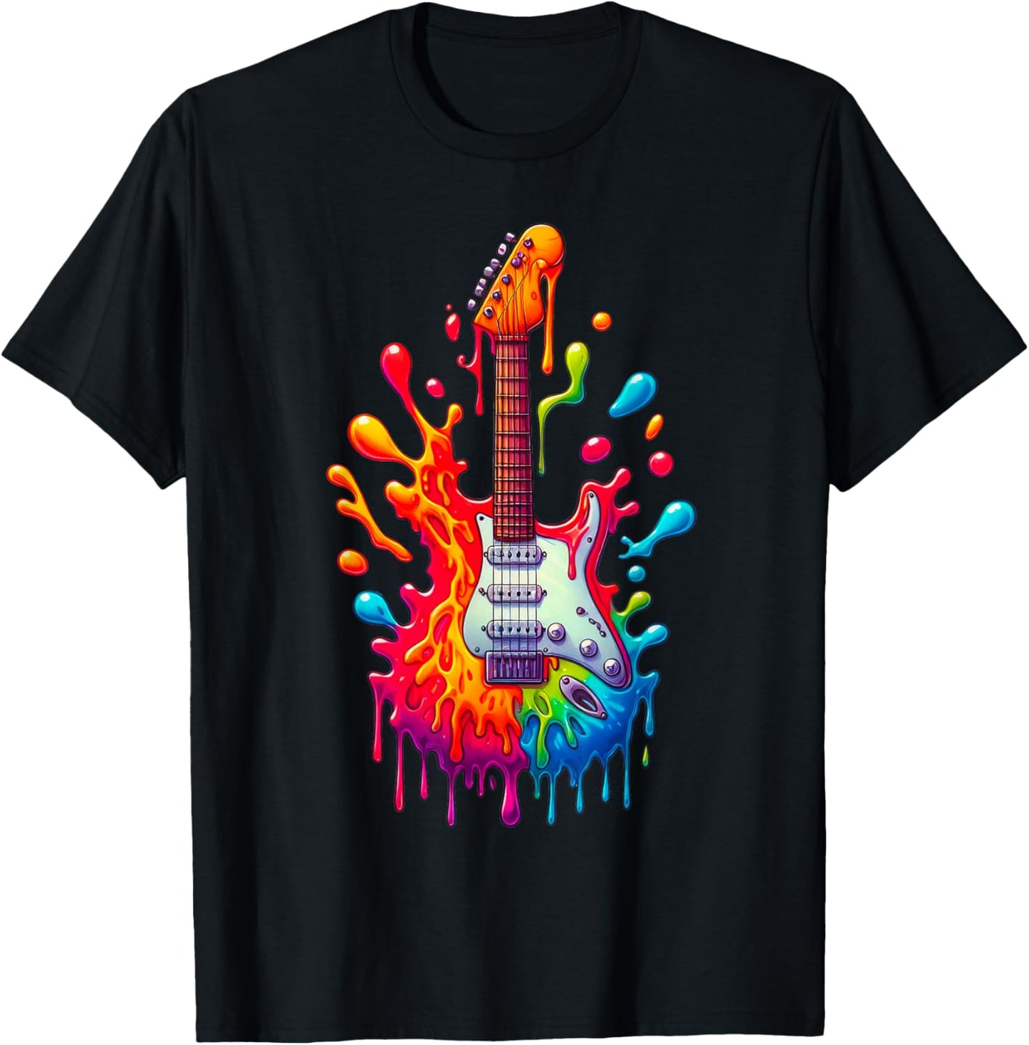 Colorful Electric Guitar Tie Dye Splash Cool Guitar Pick T-Shirt - T-Shirt | Black