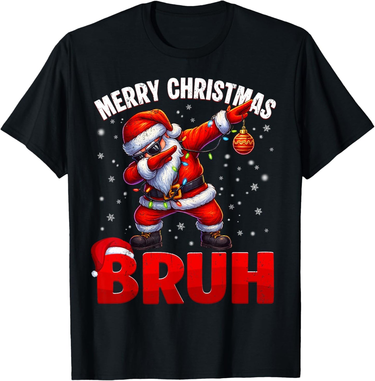 Bruh Merry Christmas Xmas Dabbing Santa Boys Kids T-Shirt - T-Shirt | Black