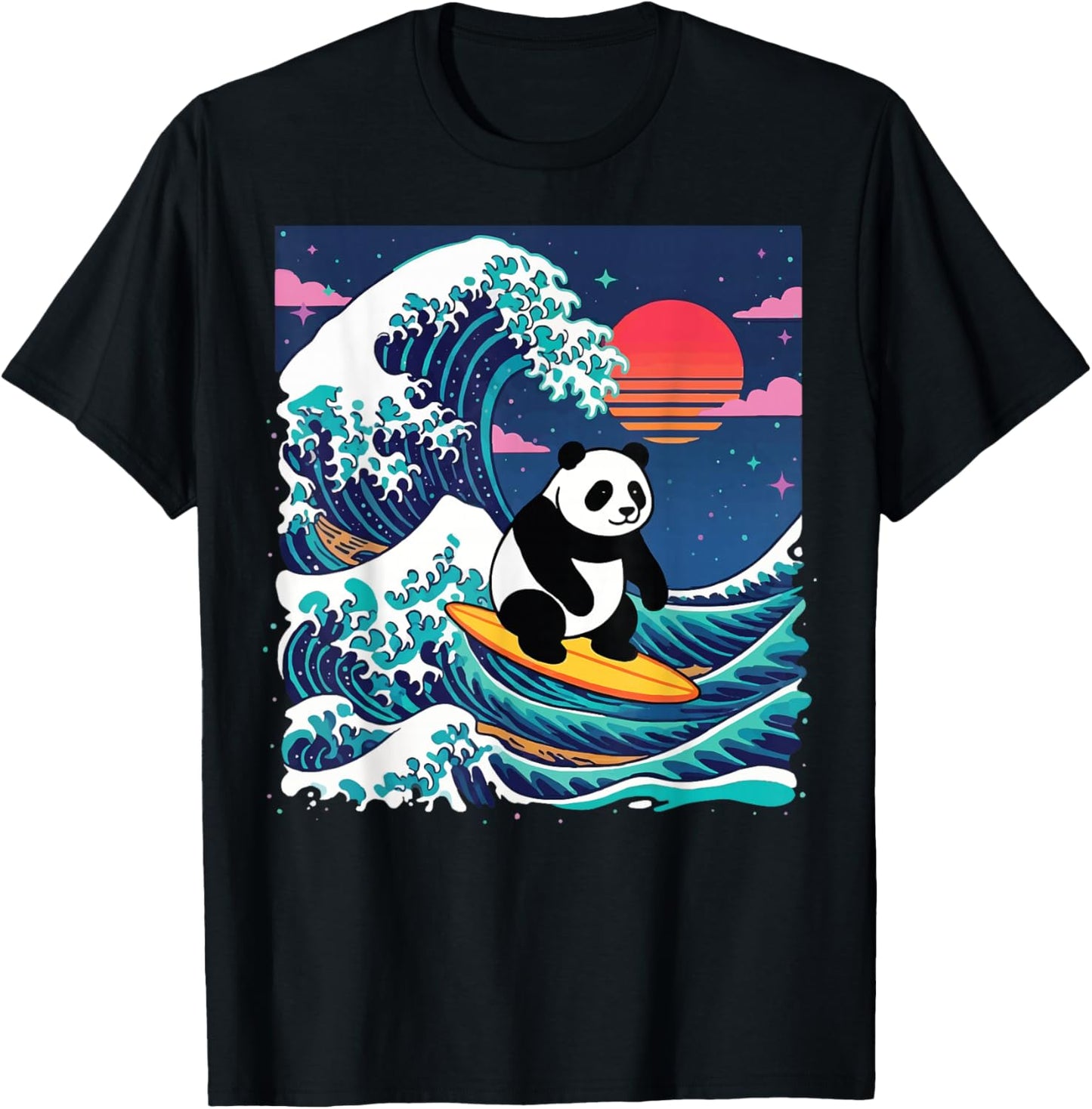 Panda Surfing Japanese T-Shirt - T-Shirt | Black