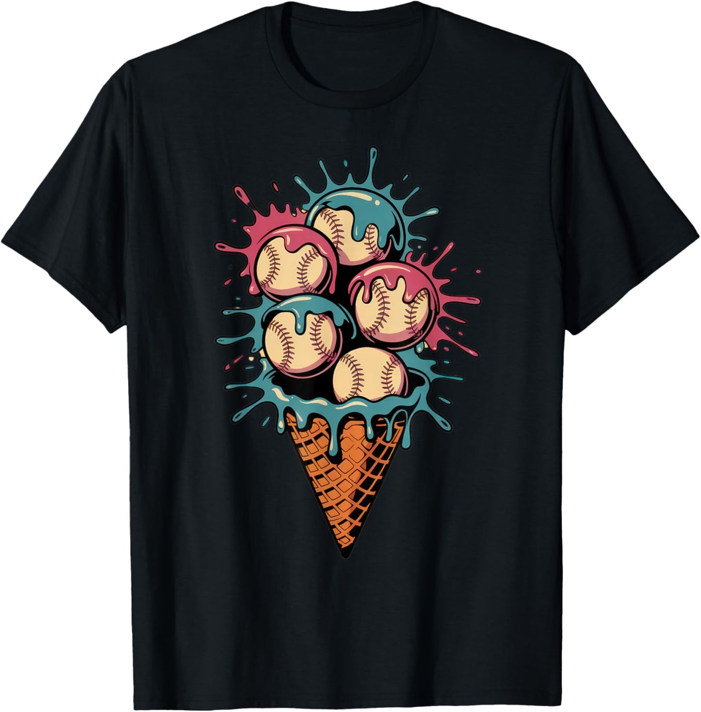 Baseball Dripping Ice Cream Drip Youth Boys Baseball T-Shirt - T-Shirt | Black