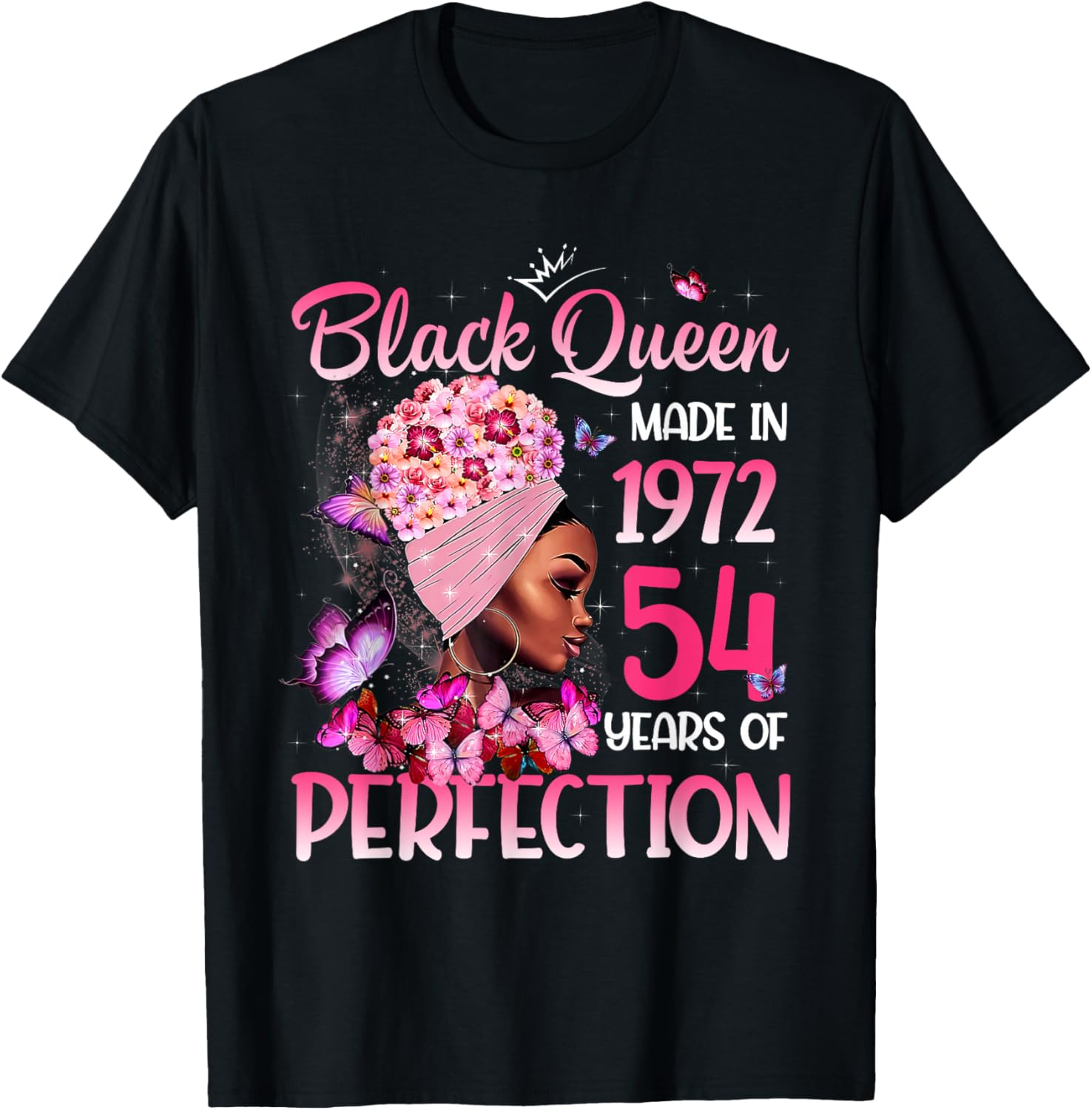 Black Queen Made in 1972 Floral 54th Birthday Afro Women T-Shirt - T-Shirt | Black