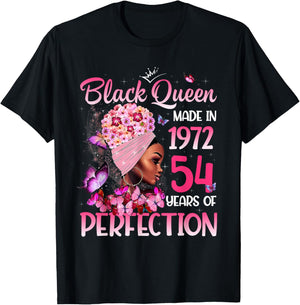 Black Queen Made in 1972 Floral 54th Birthday Afro Women T-Shirt - T-Shirt | Black