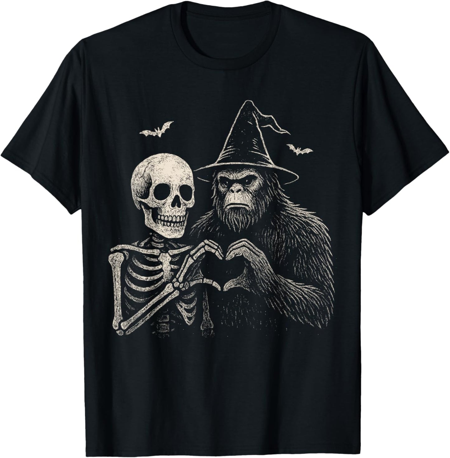 Funny Bigfoot Sasquatch Skeleton Halloween Love Men Spooky T-Shirt - T-Shirt | Black