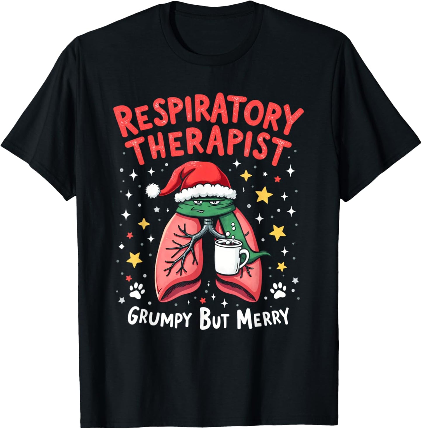 Respiratory Therapist Lung Grumpy But Merry Christmas Xmas T-Shirt - T-Shirt | Black