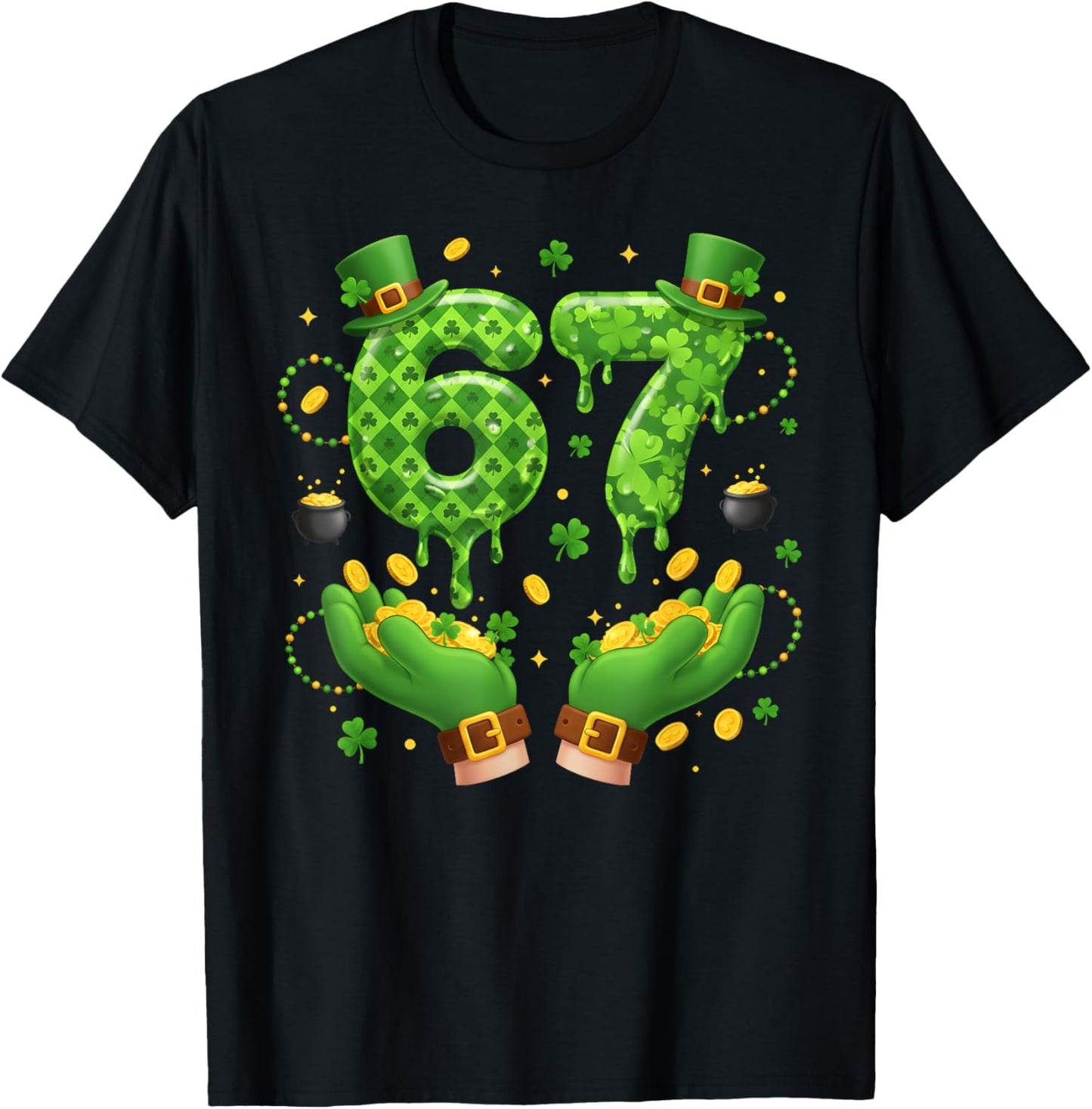 St Patrick’s Day 67 Meme Shamrocks Six Seven 6 7 Girls Boys T-Shirt - T-Shirt | Black