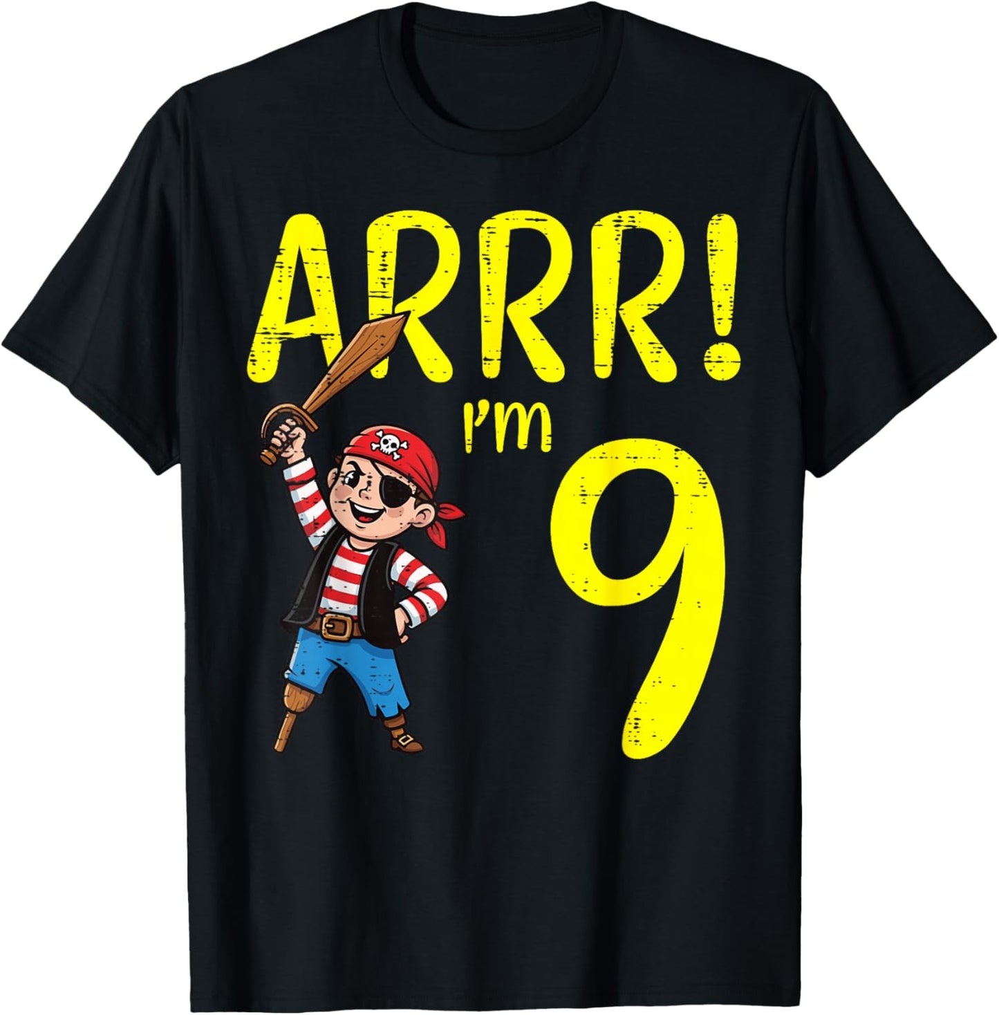 9th Birthday Pirate Arrr Im 9 Funny Bday Boys Kids Youth T-Shirt - T-Shirt | Black