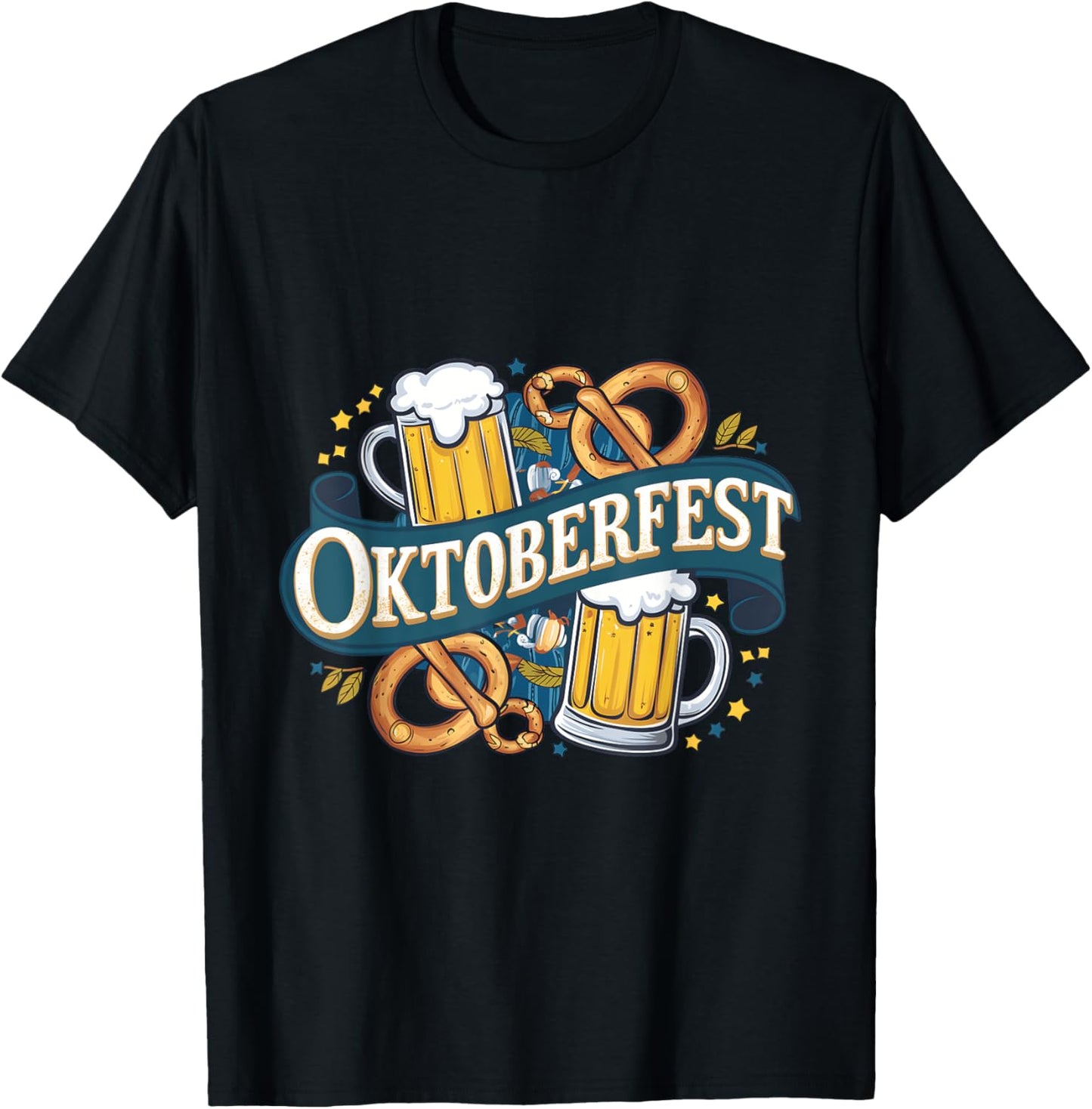 German Bavarian Oktoberfest Beer and Pretzel Party Art T-Shirt - T-Shirt | Black