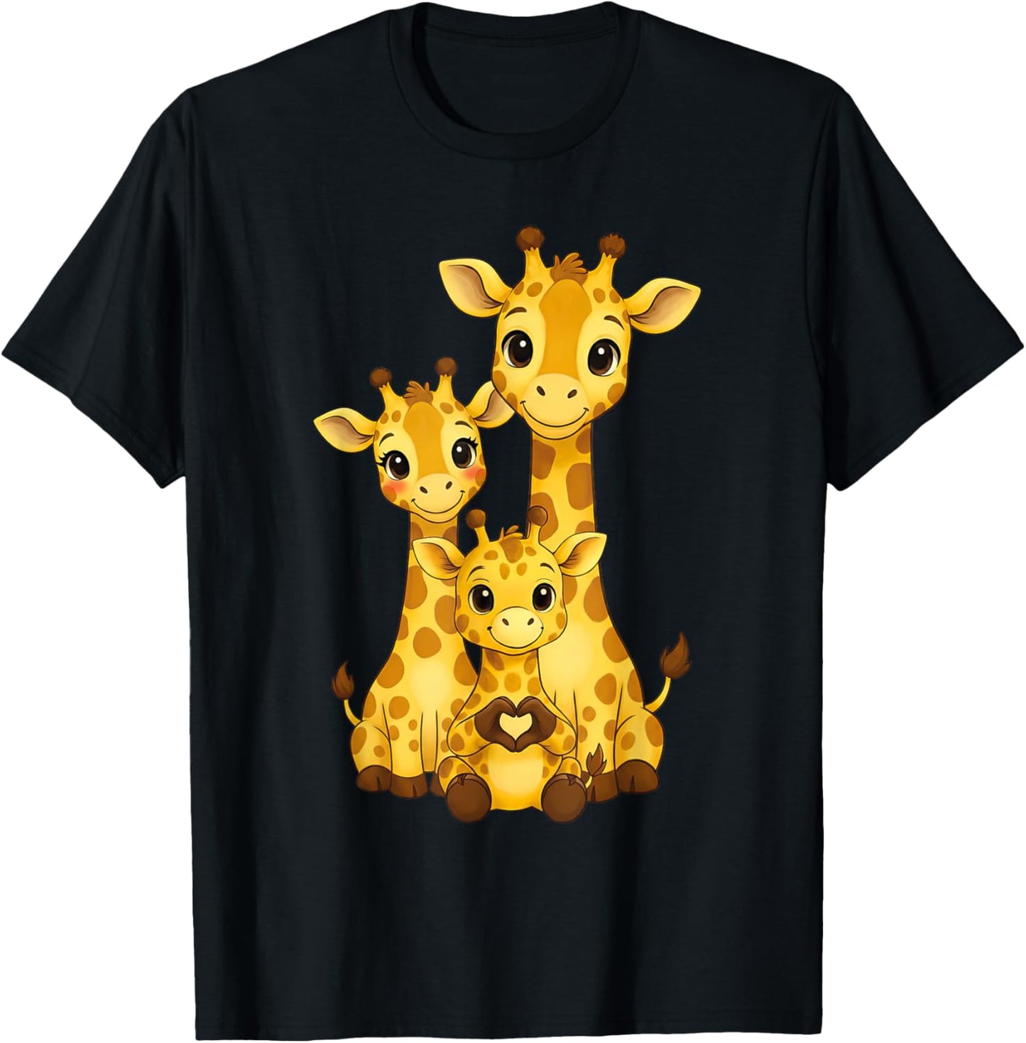 Giraffe with Heart and Family | Cute Giraffe with Mum & Dad T-Shirt - T-Shirt | Black