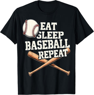 Eat Sleep Baseball Repeat Funny T-Shirt - T-Shirt | Black