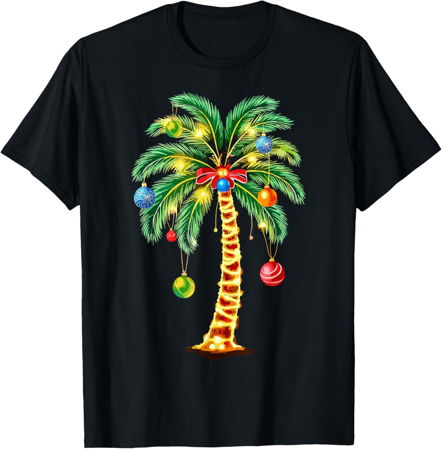 Christmas Palm Tree Hawaiian Xmas T-Shirt - T-Shirt | Black