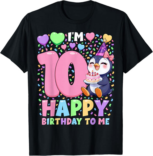 Penguin Birthday Party Shirt | Girls 10th Birthday Penguin T-Shirt - T-Shirt | Black