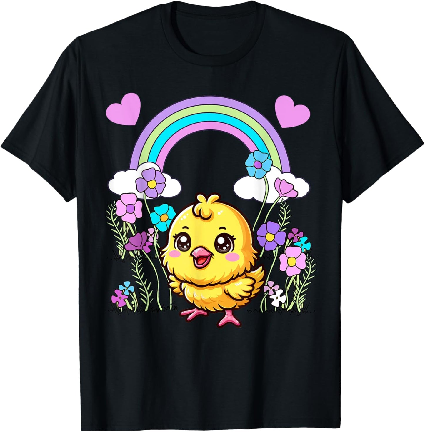 Easter Spring Chick Flowers Children Child Baby Easter Party T-Shirt - T-Shirt | Black