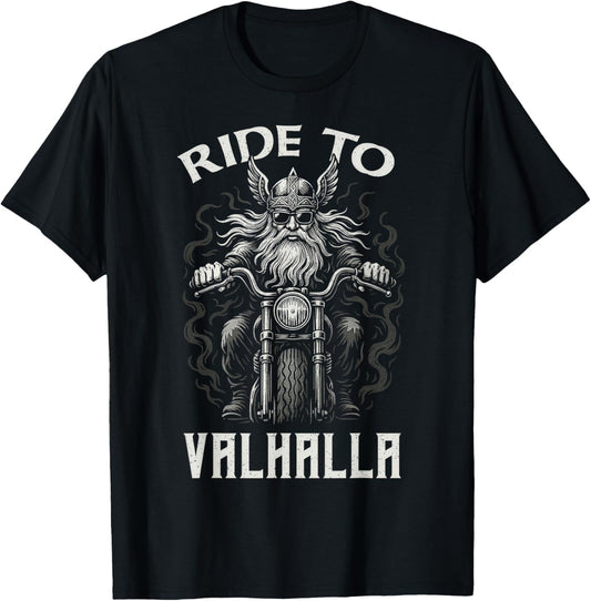 Ride to Valhalla Viking Biker Odin Norse Motorcycle Art T-Shirt - T-Shirt | Black