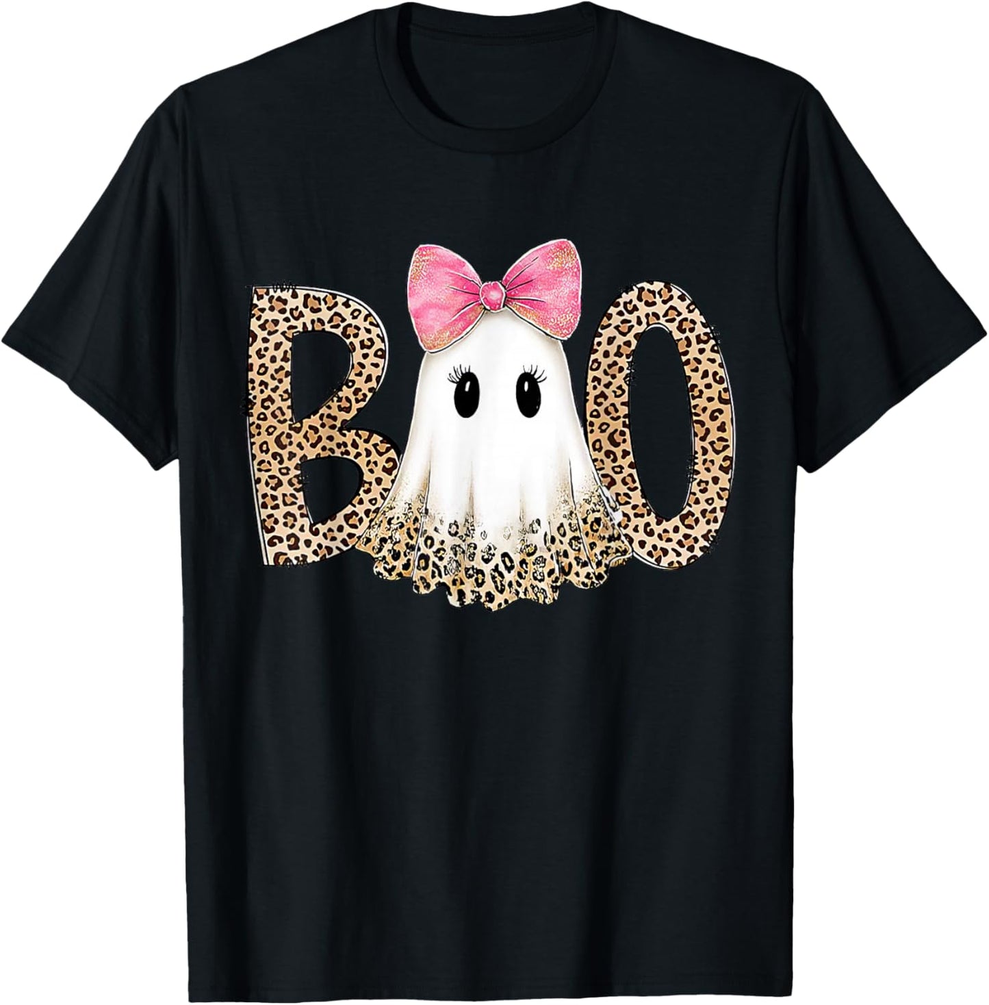 Preppy Leopard Ghost Boo Halloween T-Shirt - T-Shirt | Black