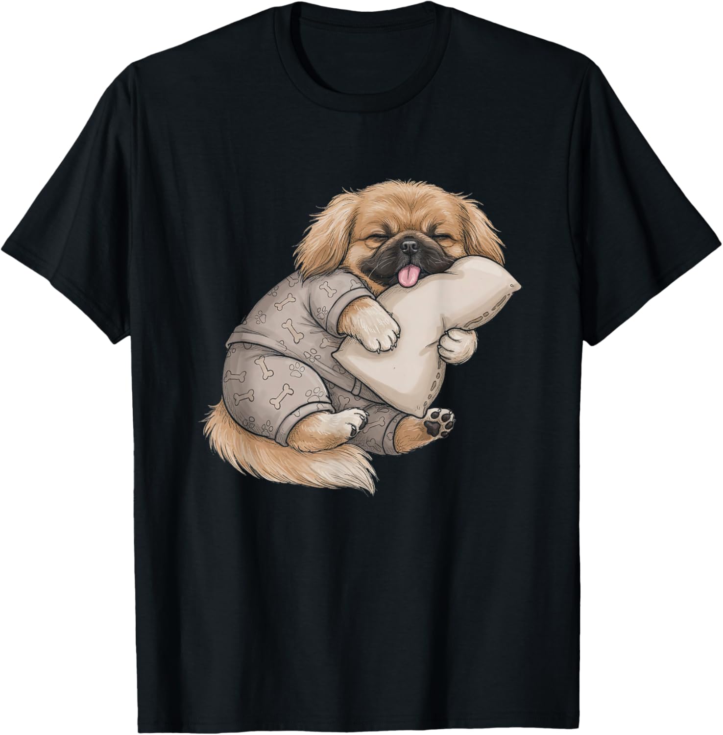 Funny Sleepy Pekingese Pajama Men Women Kids T-Shirt - T-Shirt | Black