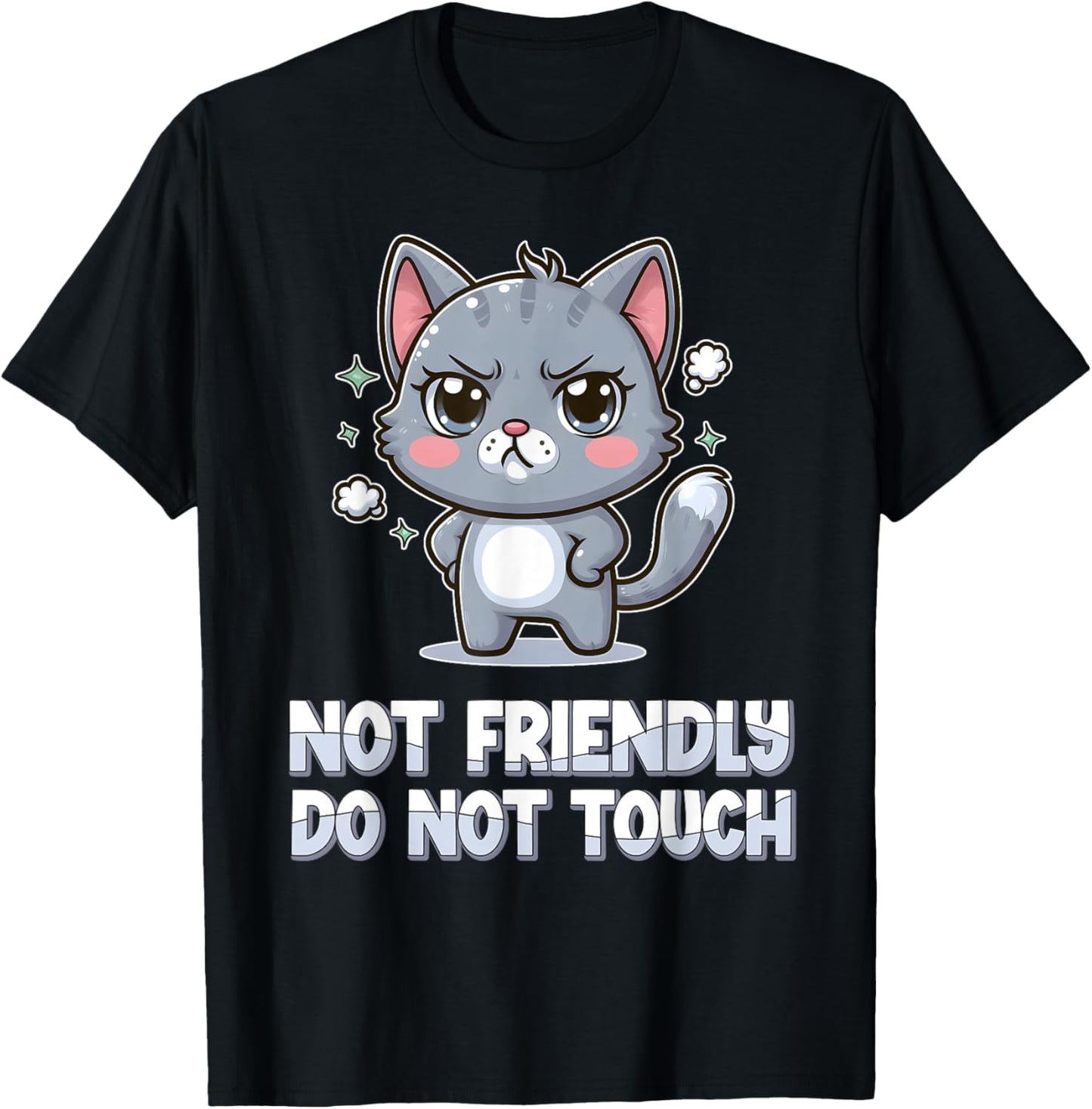 Lustiges Zitat "Not Friendly Do Not Touch" Angry Cute Cat T-Shirt - T-Shirt | Black