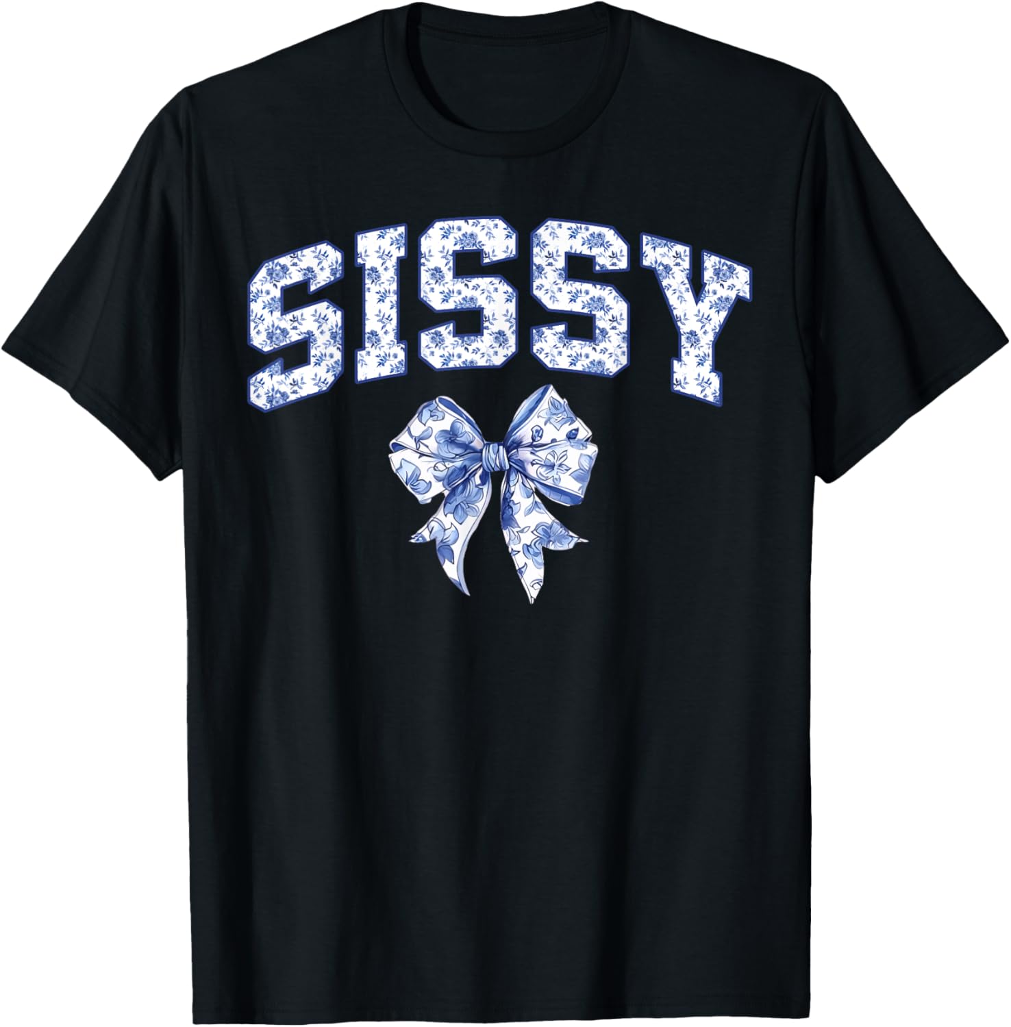 Sissy Coquette Toile Blue Bow Floral Family Matching T-Shirt - T-Shirt | Black