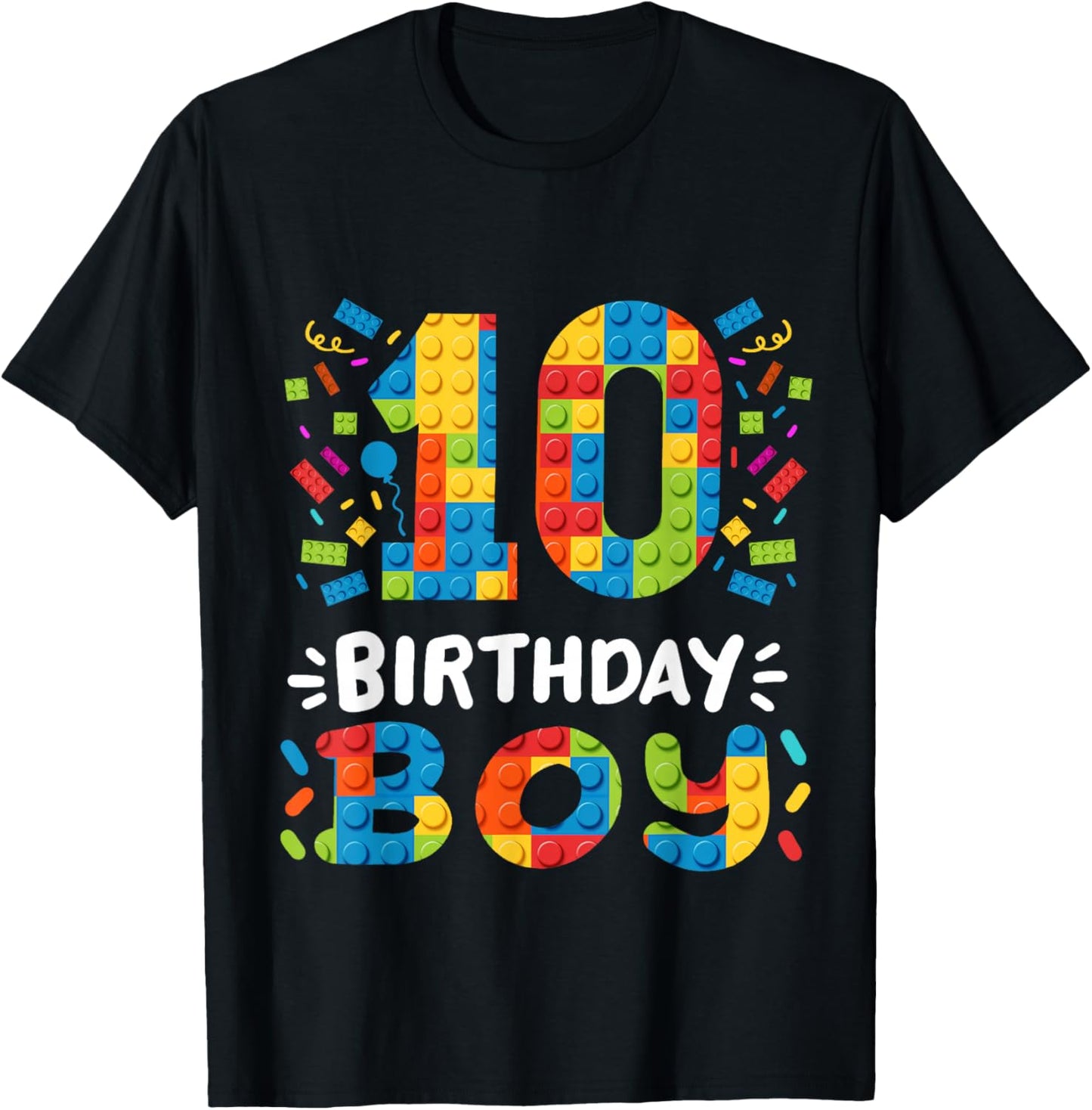 Kids 10 Years Old Building Blocks Builder 10th Birthday Boys T-Shirt - T-Shirt | Black