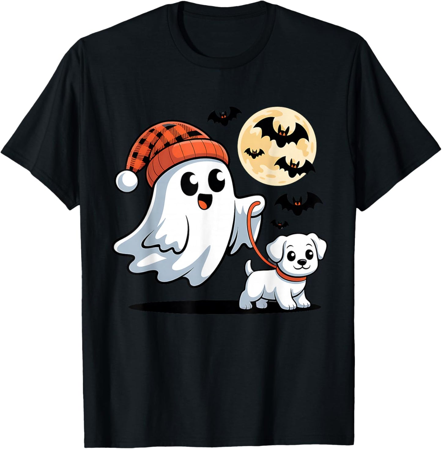 Cute Ghost Walking Maltese Puppy Halloween Night Dog Lover T-Shirt - T-Shirt | Black