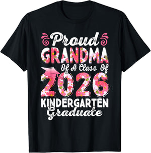Proud Grandma Class of 2026 Kindergarten Graduate T-Shirt - T-Shirt | Black