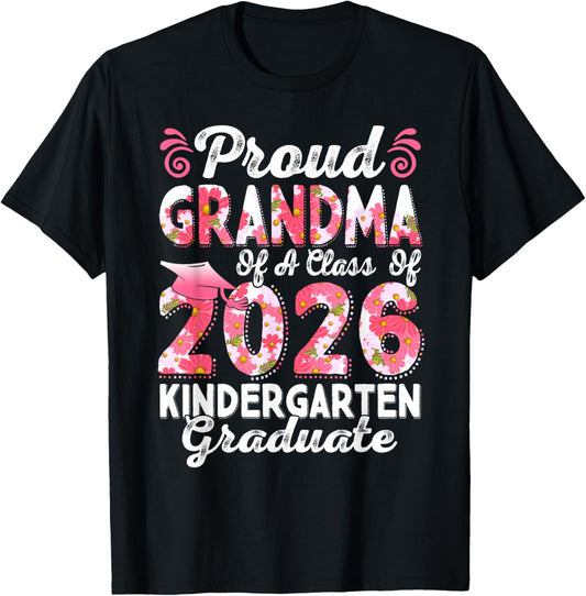Proud Grandma Class of 2026 Kindergarten Graduate T-Shirt - T-Shirt | Black