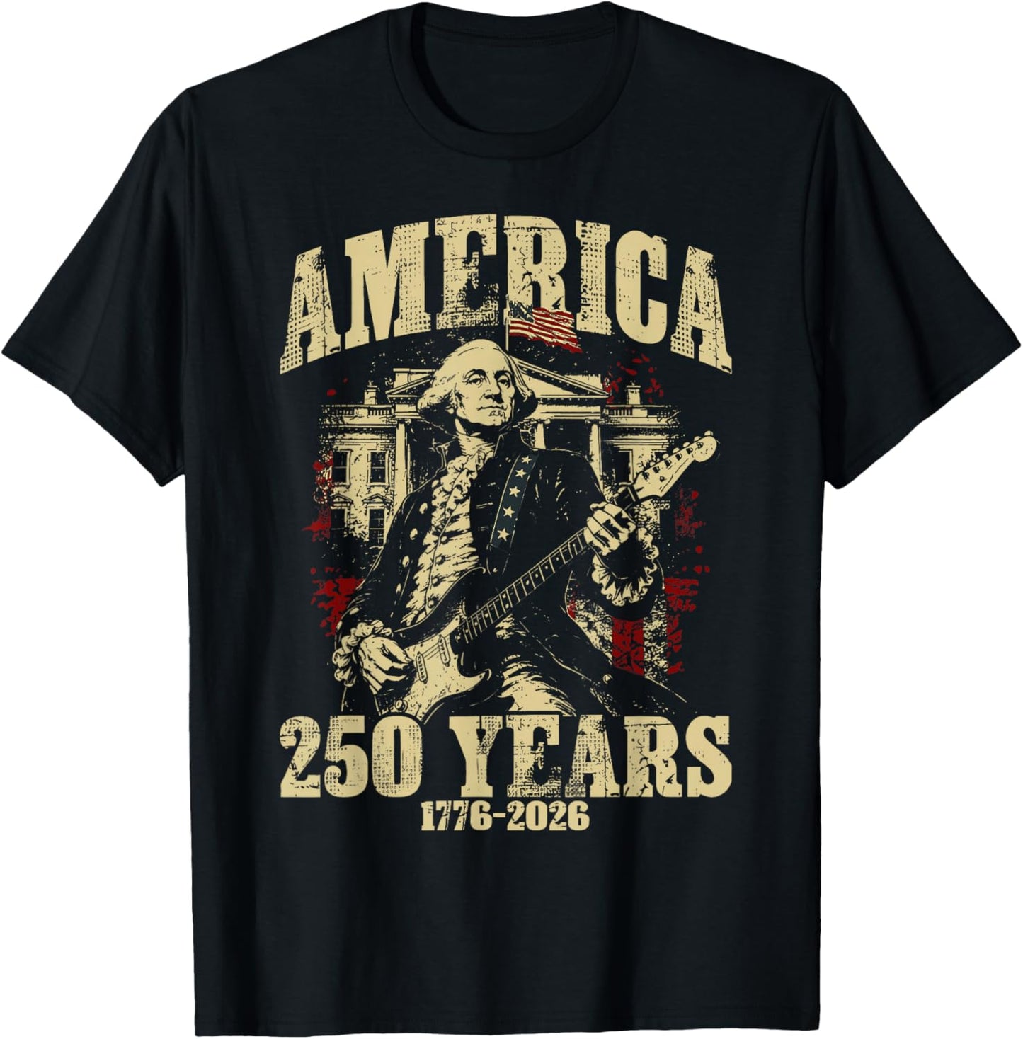 Vintage George Washington Playing Guitar 250 Years America T-Shirt - T-Shirt | Black
