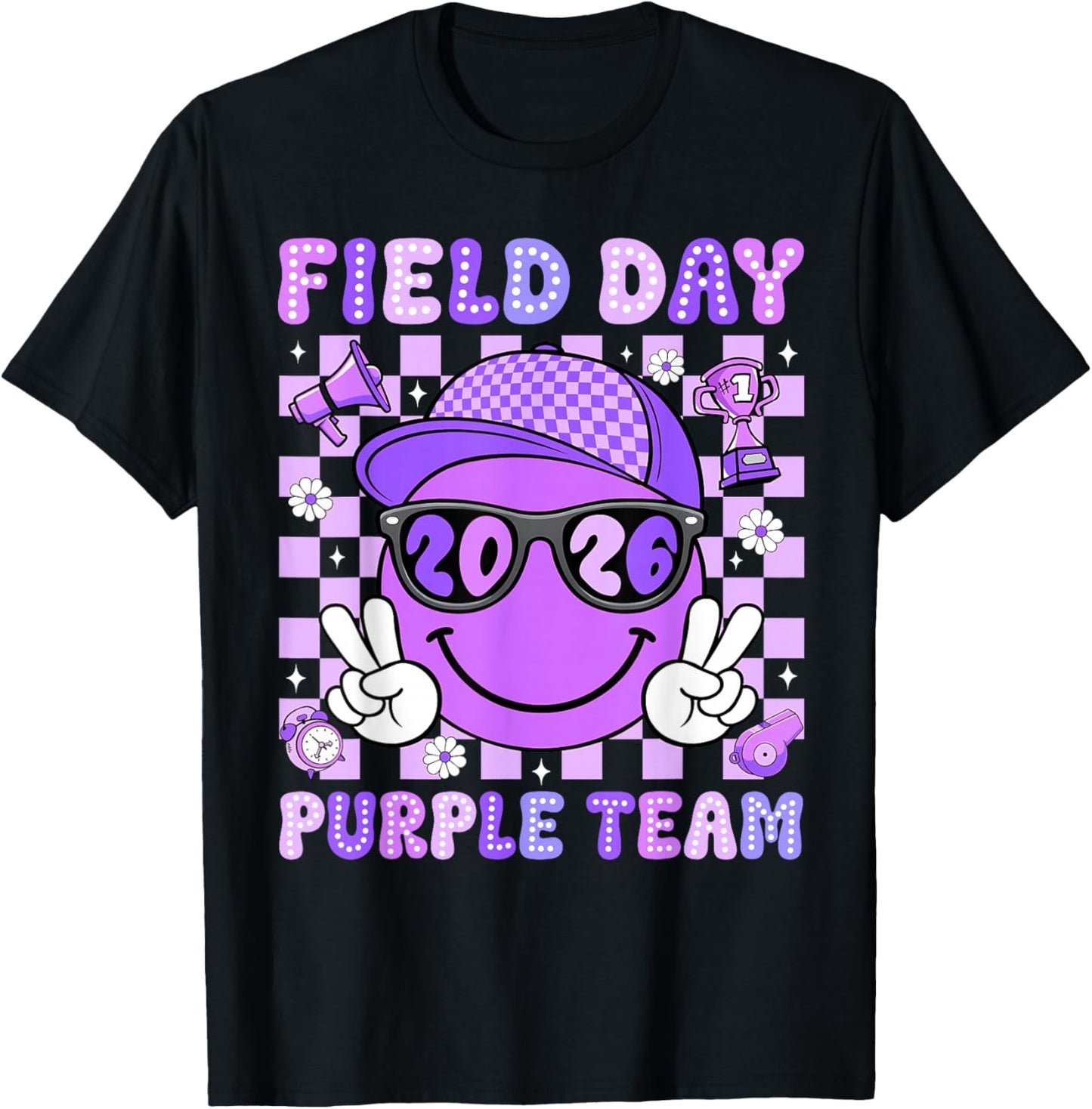 Field Day 2026 Purple Team Smile Face Sports School Boy Kids T-Shirt - T-Shirt | Black