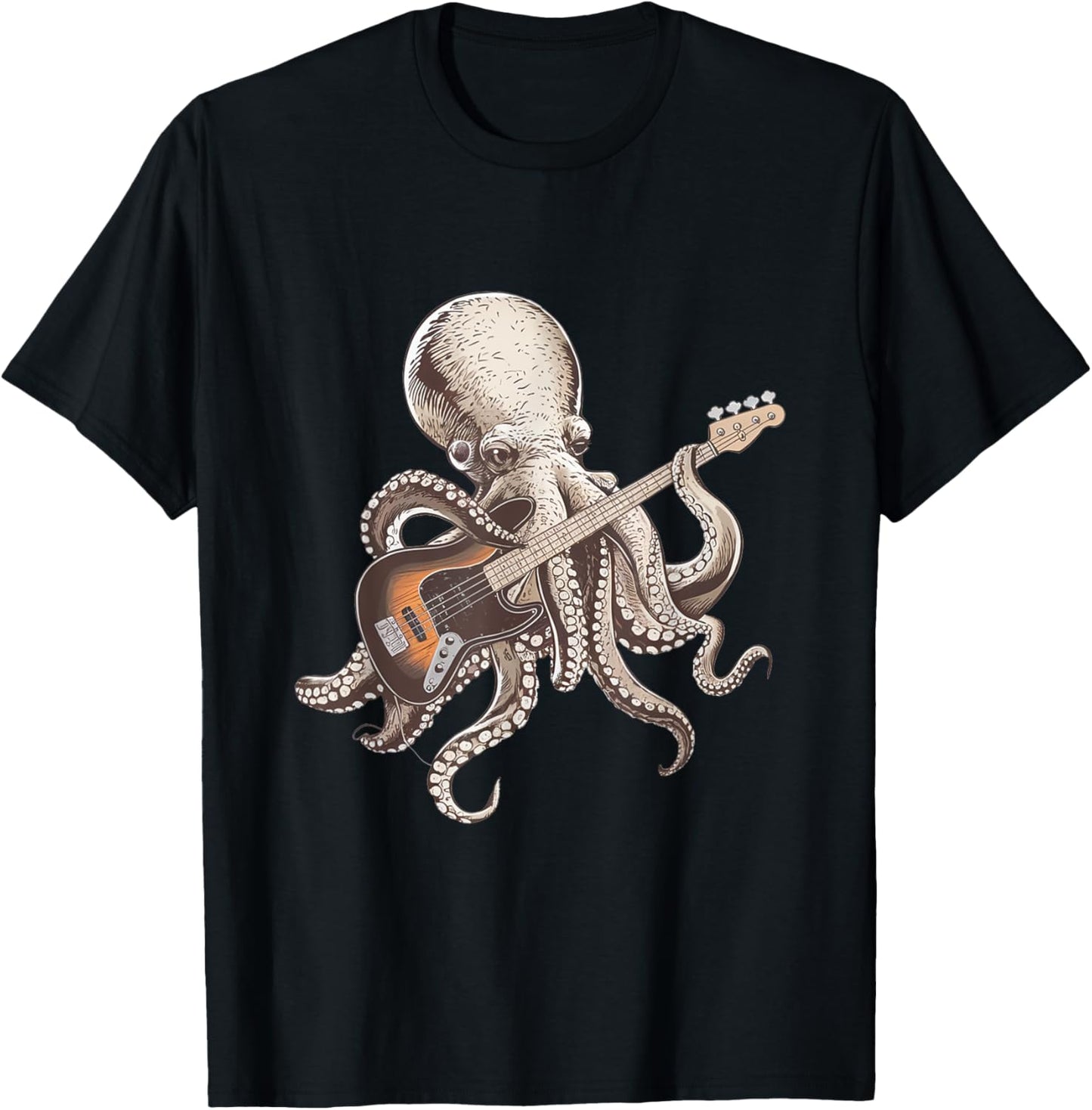 Bassist Octopus, Funny Octopus Playing Guitar Rock Music T-Shirt - T-Shirt | Black