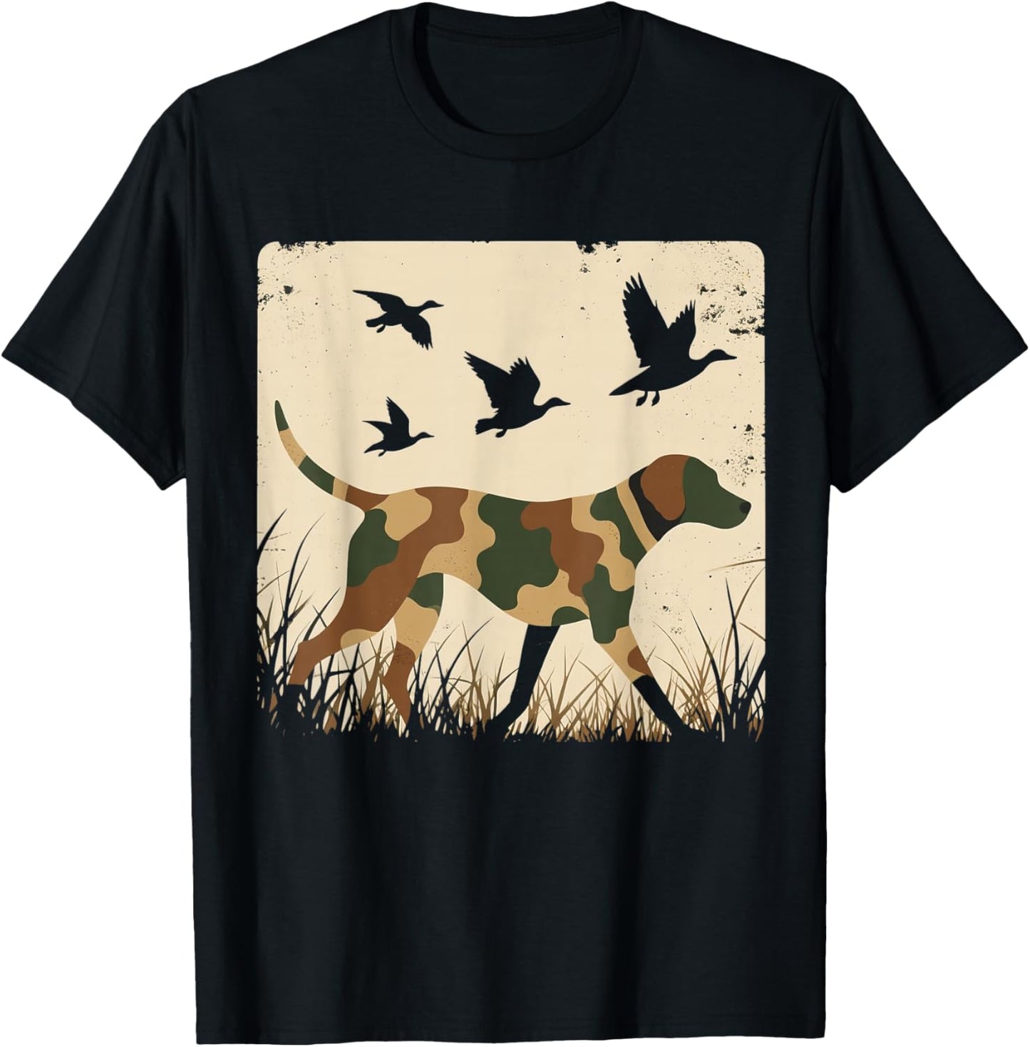 Camouflage Camo Duck Hunting Dog Hunter Men Boys Youth T-Shirt - T-Shirt | Black