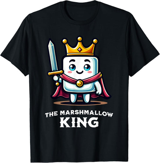 Marshmallow King Funny Marshmallow Lover Illustration T-Shirt - T-Shirt | Black