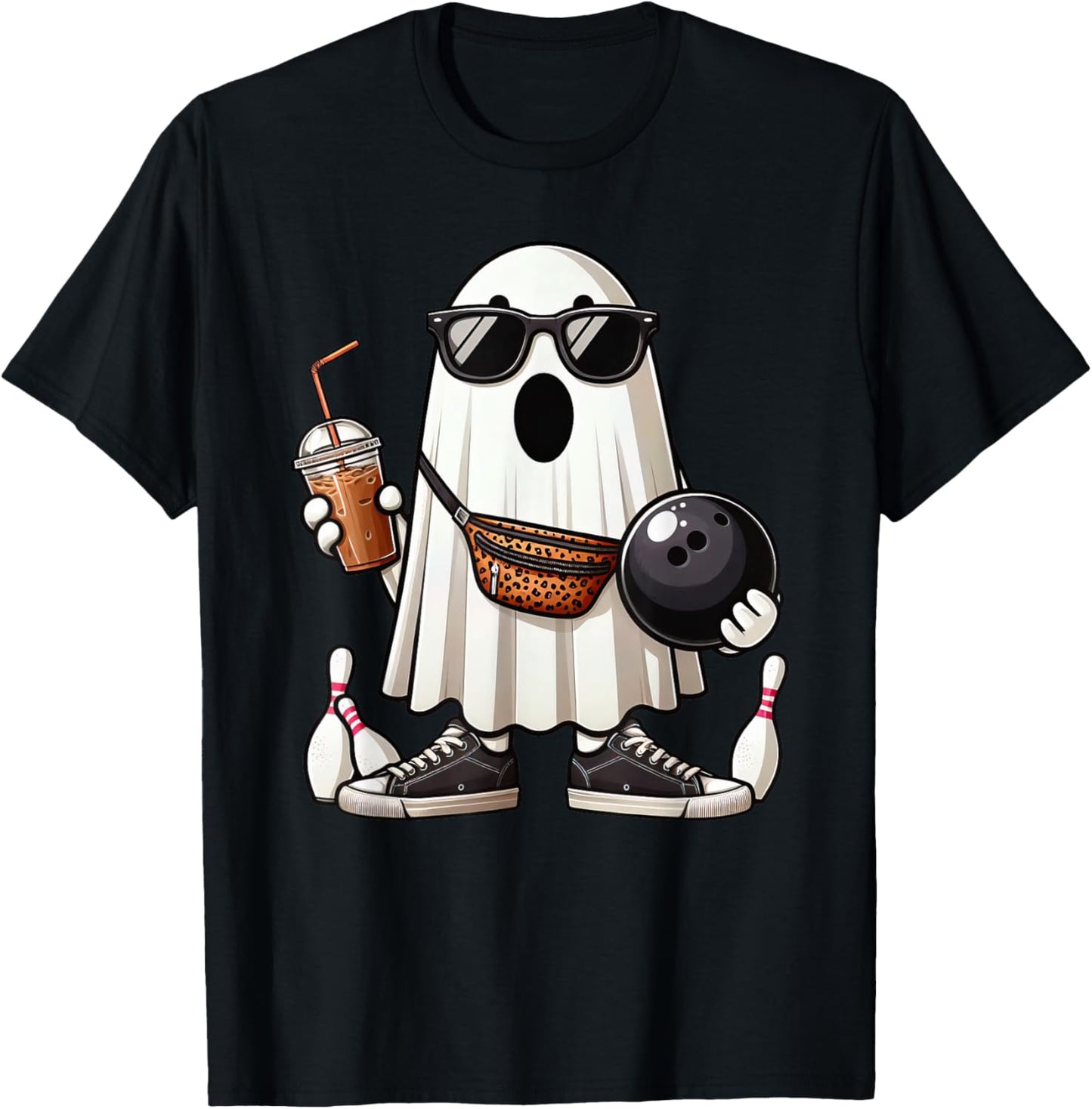 Funny Ghost Bowling Boo Coffee Halloween Kids T-Shirt - T-Shirt | Black