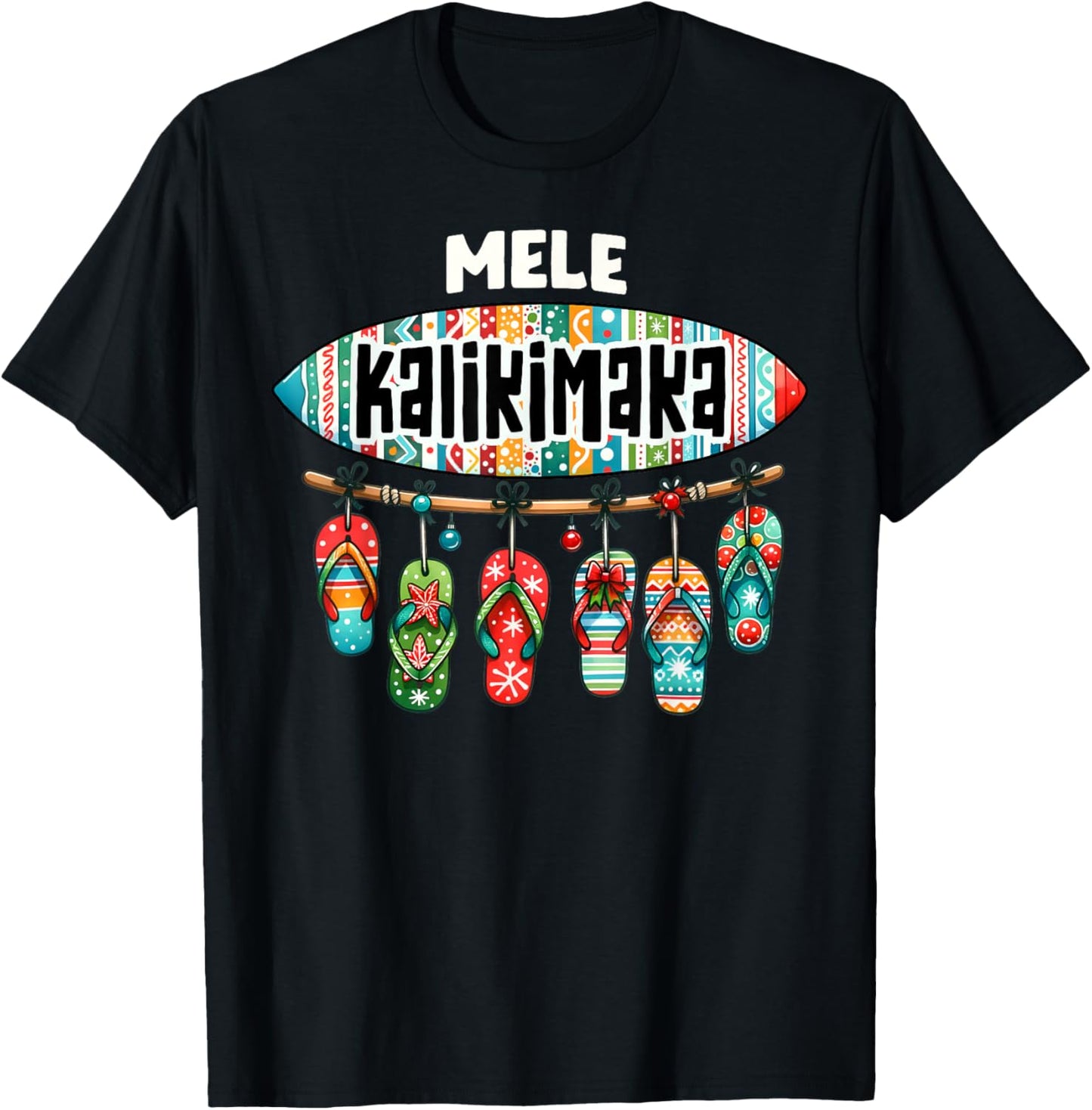Funny Hawaiian Christmas Mele Kalikimaka Surf Board T-Shirt - T-Shirt | Black