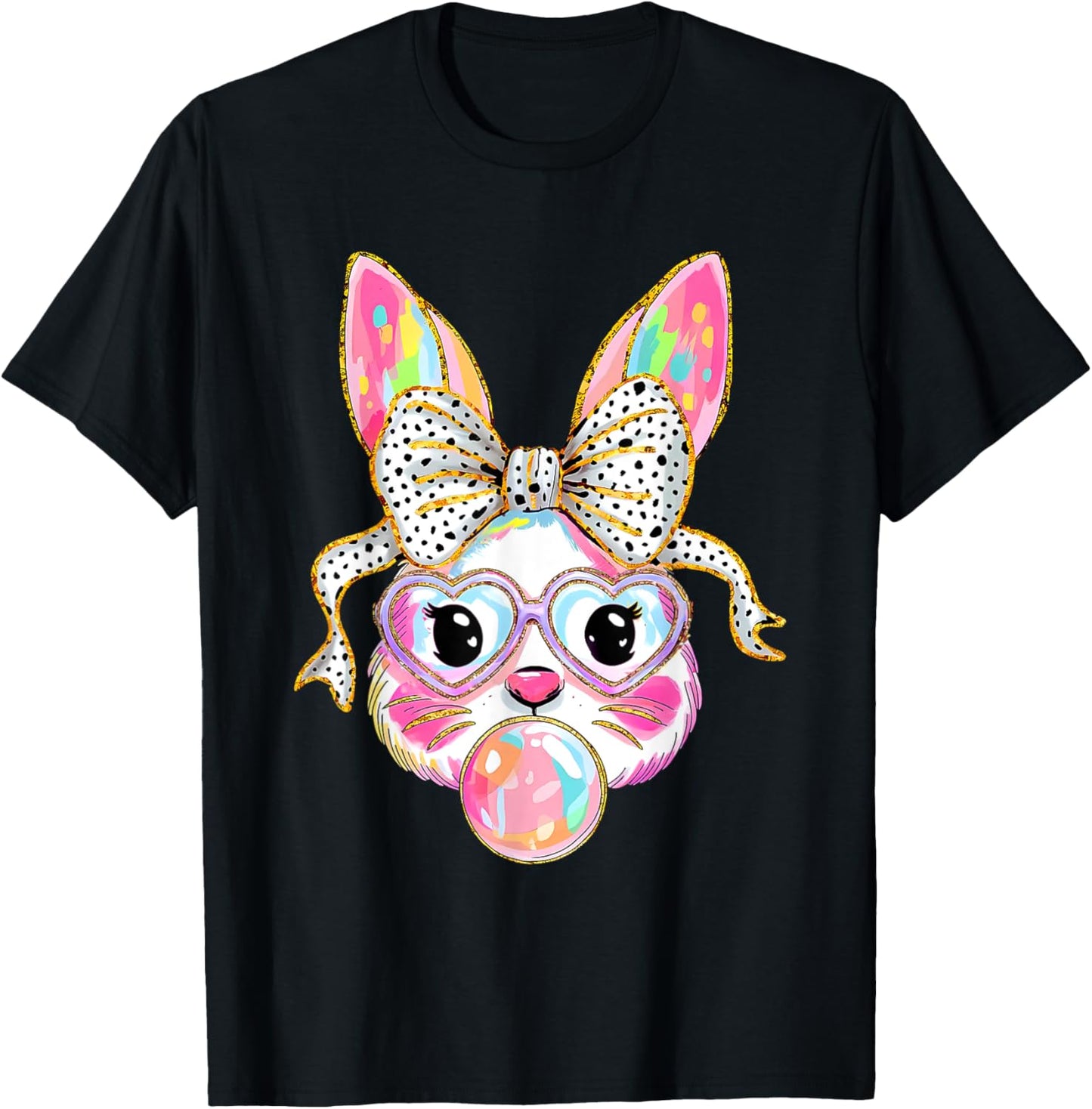 Rabbit Bunny Blowing Bubble Happy Easter Cute Bunny Lover T-Shirt - T-Shirt | Black