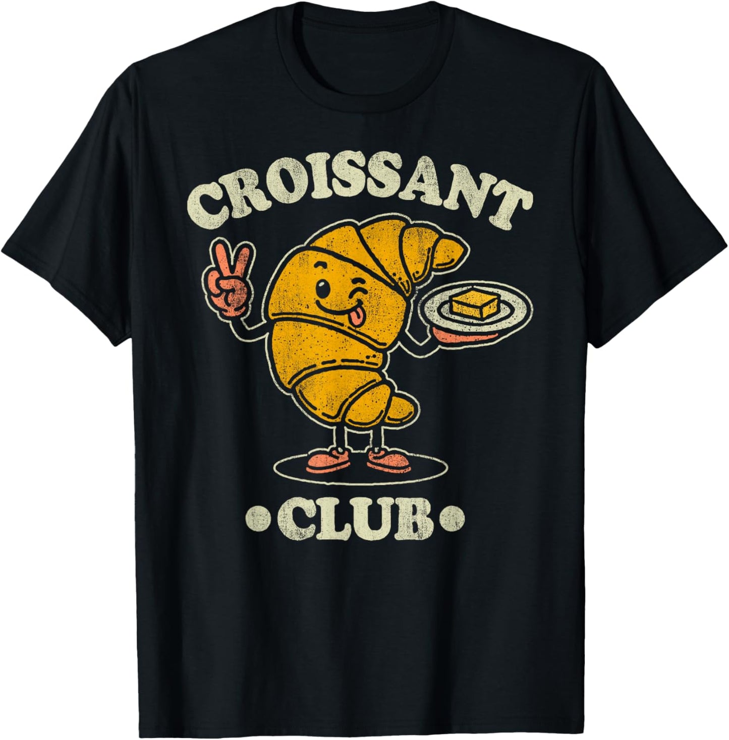 Croissant Club Cute French Pastry Cartoon T-Shirt - T-Shirt | Black