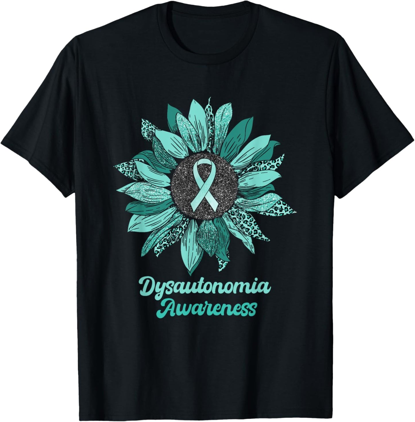 Leopard Sunflower Dysautonomia Awareness Warrior Support T-Shirt - T-Shirt | Black