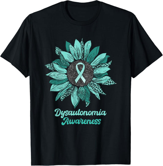 Leopard Sunflower Dysautonomia Awareness Warrior Support T-Shirt - T-Shirt | Black