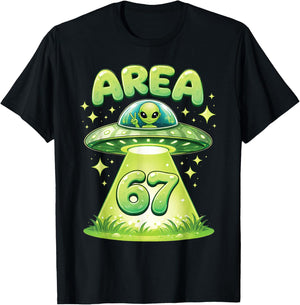 Area 67 UFO Alien Funny Six Seven Gen Alpha Slang Kids T-Shirt - T-Shirt | Black