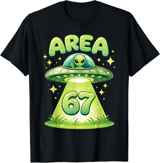 Area 67 UFO Alien Funny Six Seven Gen Alpha Slang Kids T-Shirt - T-Shirt | Black
