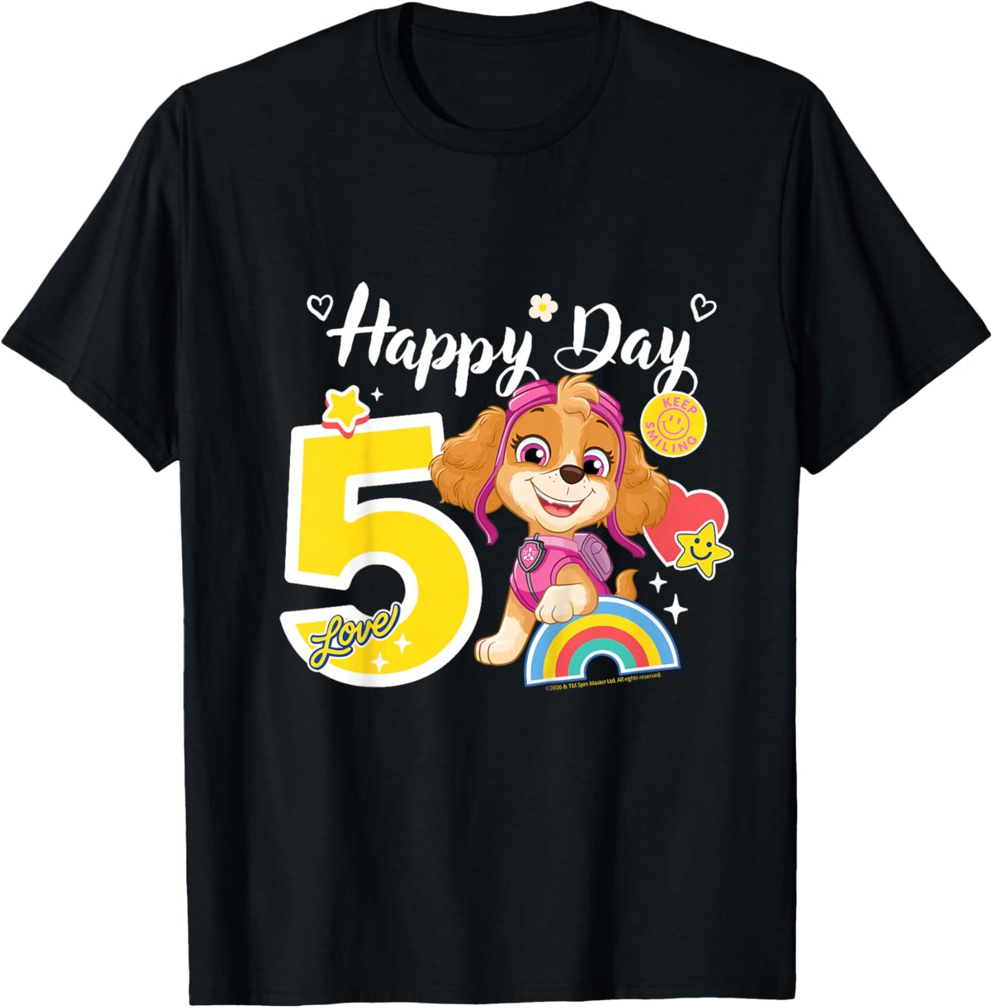 Official Paw Patrol Skye Happy Day Birthday Age 5 T-Shirt - T-Shirt | Black