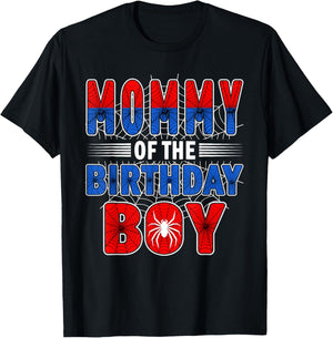 Mommy of The Birthday Boy Spider Web Birthday Party T-Shirt - T-Shirt | Black