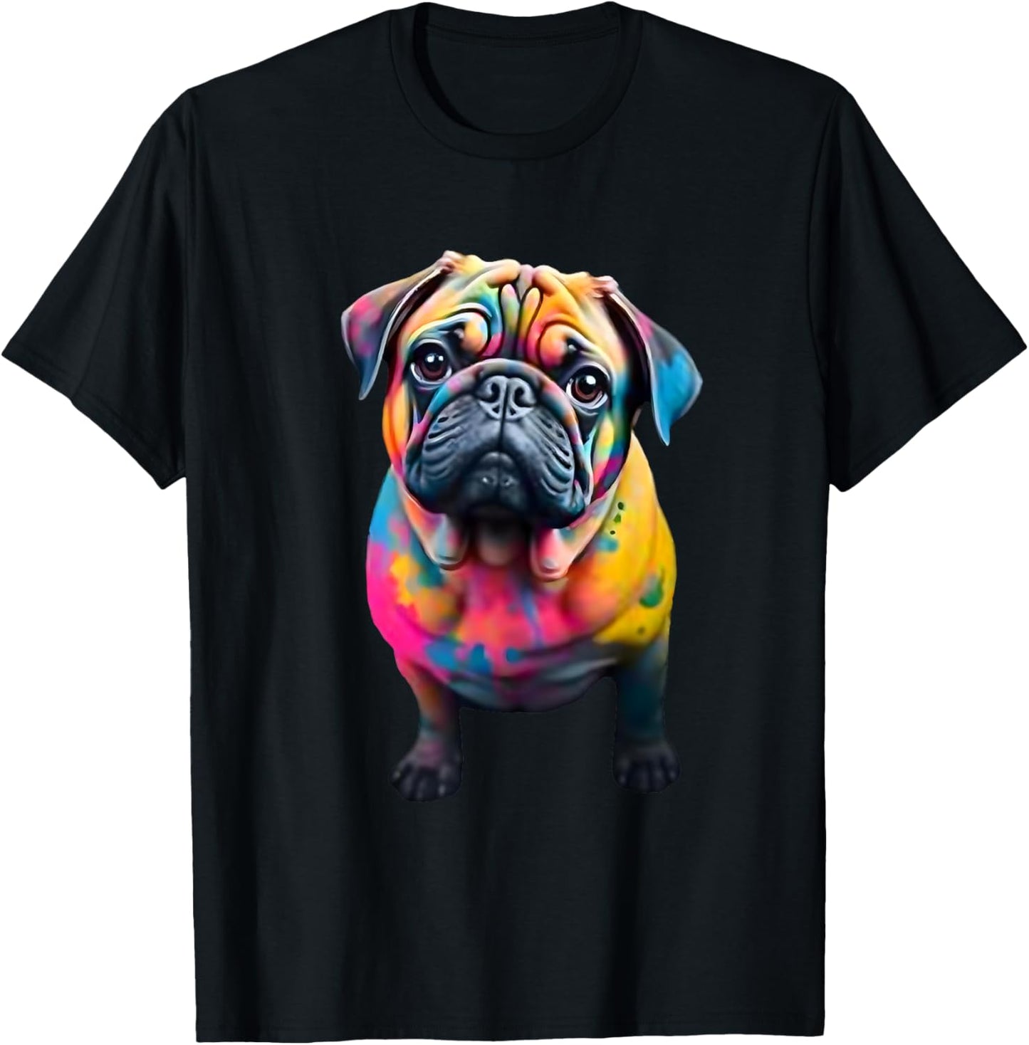 Colorful Pug Graffiti Watercolor Dog Pug Design Graphic Men Women Kids T-Shirt - T-Shirt | Black