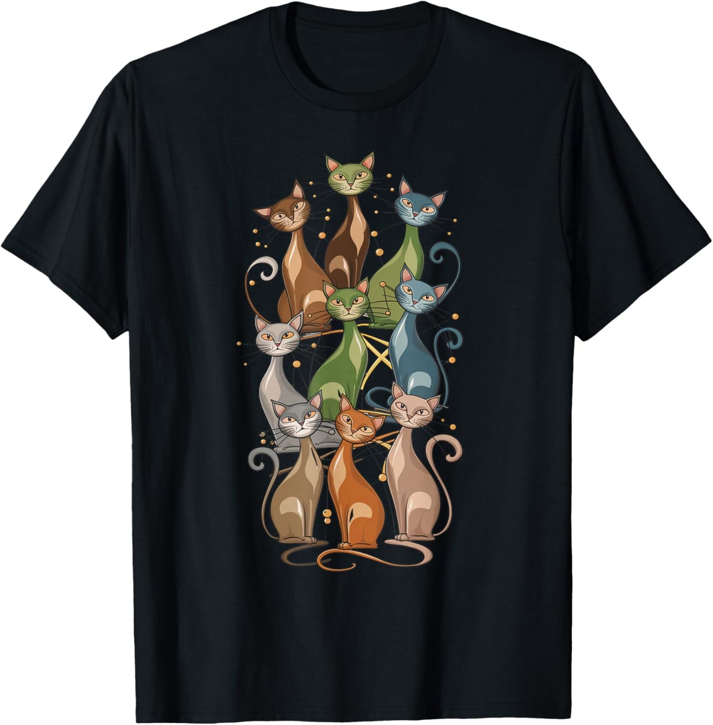 Cat Vintage Retro Mid-Century Long Neck Cats 50s 60s Style T-Shirt - T-Shirt | Black