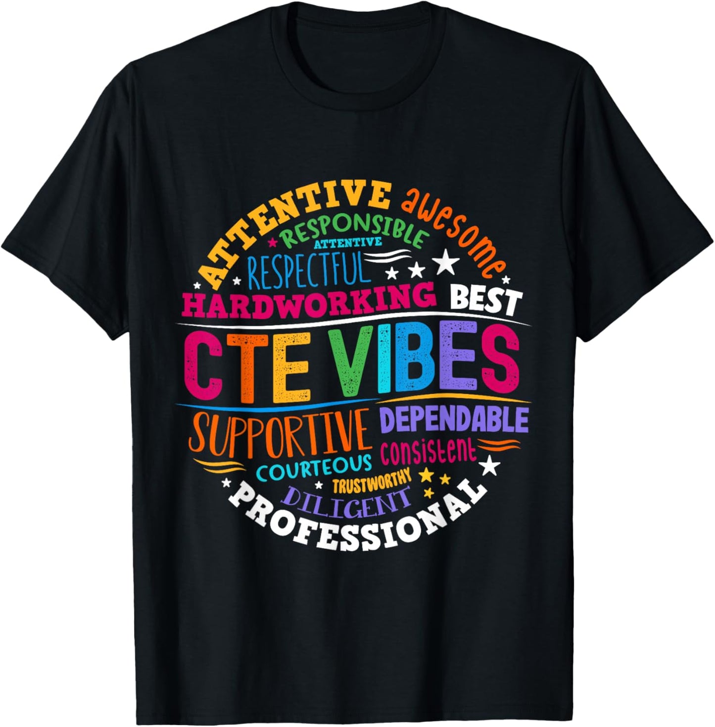 Groovy CTE Vibes Teacher Back To School Teachers Students T-Shirt - T-Shirt | Black