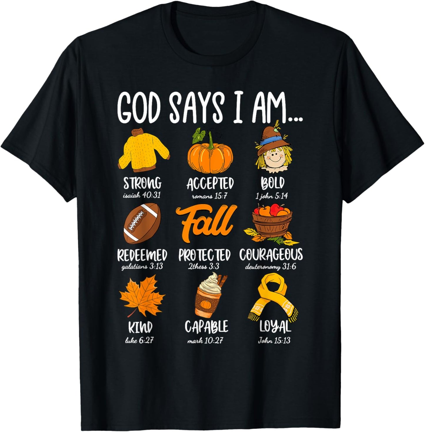 God Says I Am Fall Vibes Autumn Christian Women Men Kids T-Shirt - T-Shirt | Black