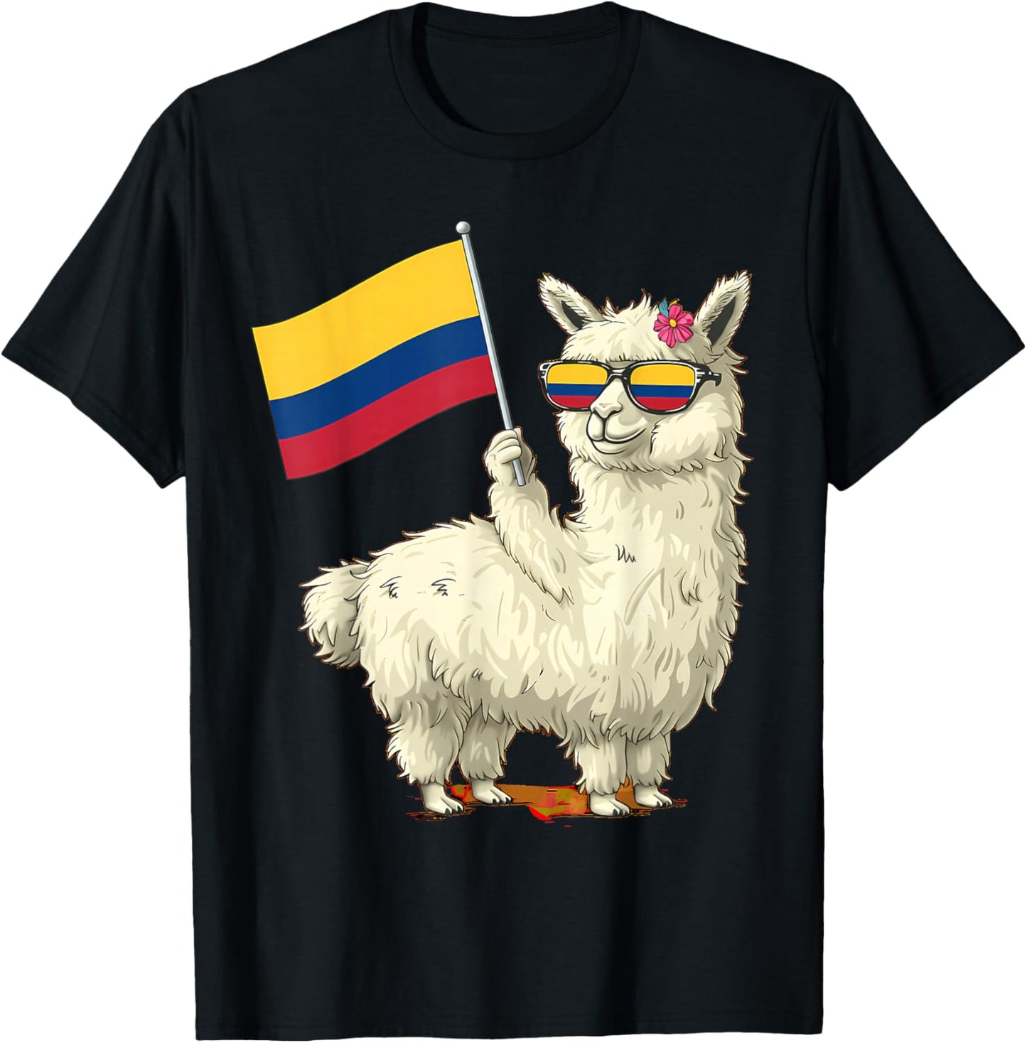 Colombia Flag Llama Colombian Flag Alpaca Colombian Roots T-Shirt - T-Shirt | Black