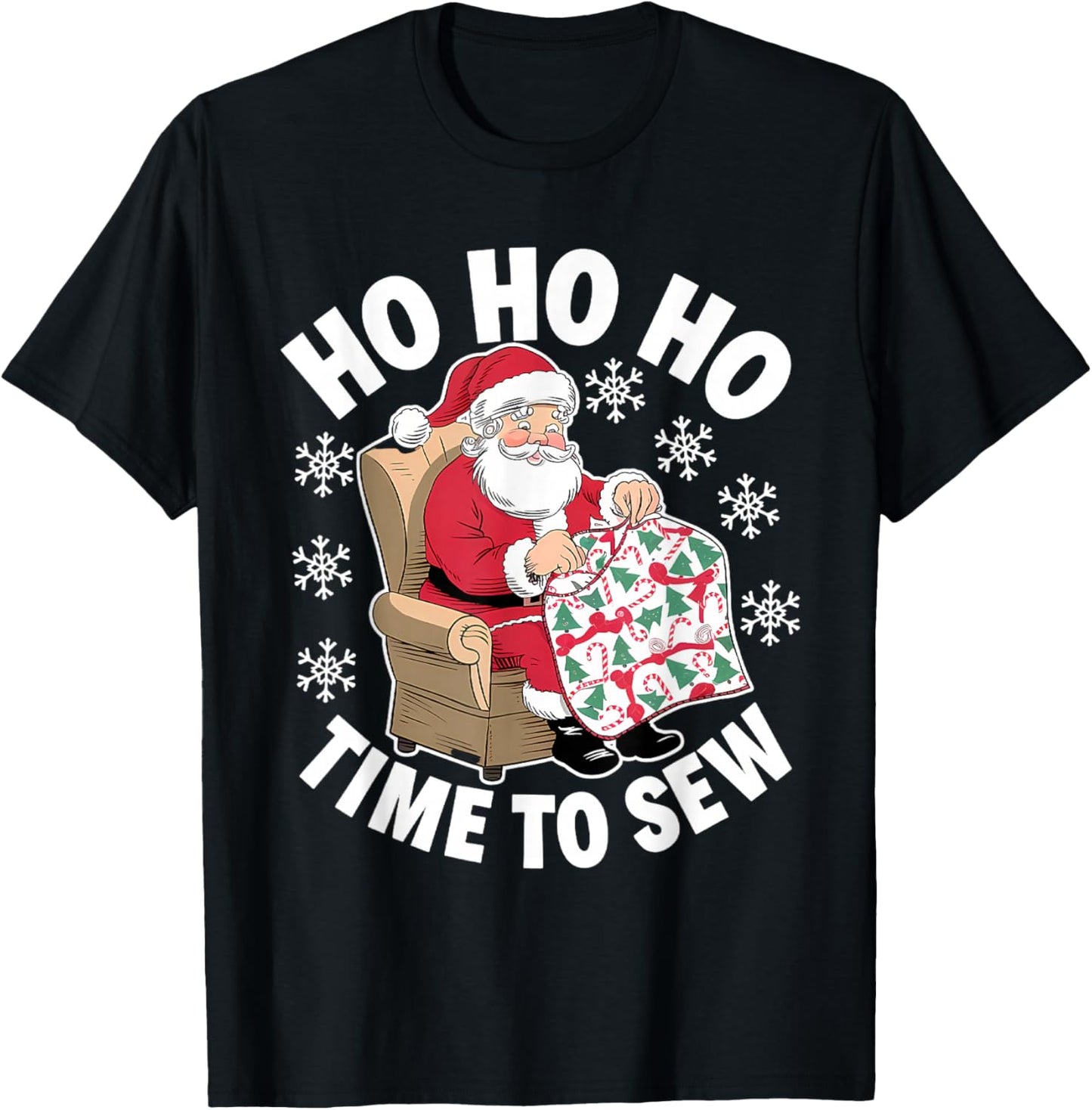 Quilting Christmas Sewing Santa Xmas Holiday T-Shirt - T-Shirt | Black