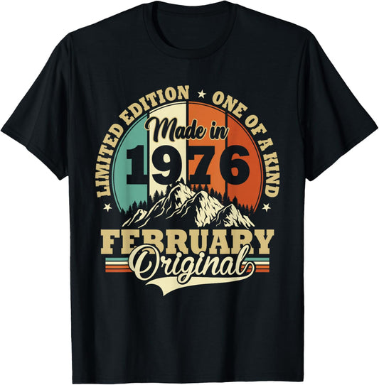 Vintage February 1976 Humor Gift Birthday 50 Years T-Shirt - T-Shirt | Black